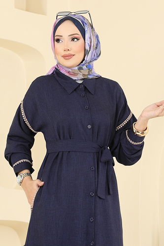 moda selvim Dress 4130PM271 Navy Blue - Thumbnail
