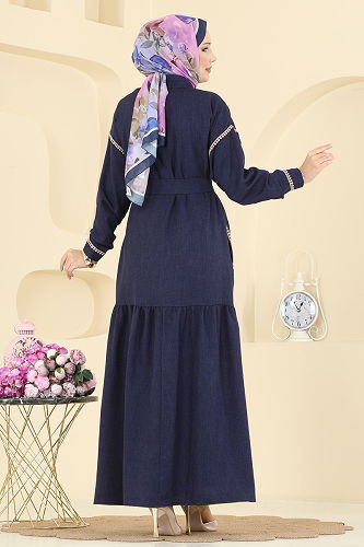 moda selvim Dress 4130PM271 Navy Blue - Thumbnail