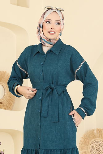 moda selvim Dress 4130PM271 Petroleum - Thumbnail