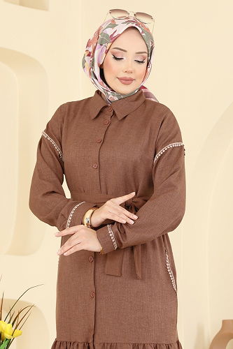 moda selvim Dress 4130PM271 Tan - Thumbnail