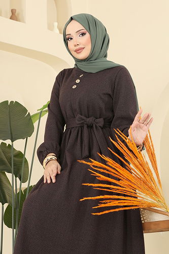 moda selvim Dress 4133PM271 Brown - Thumbnail