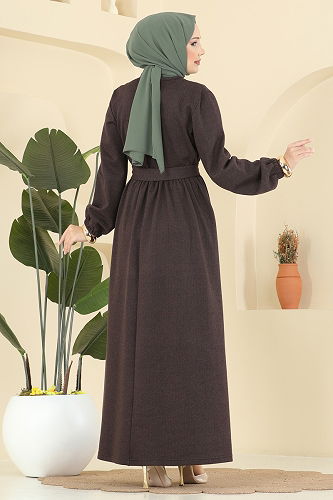 moda selvim الفستان بني 4133PM271 - Thumbnail