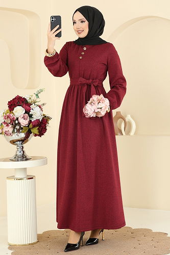 moda selvim Dress 4133PM271 Burgundy - Thumbnail