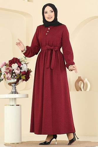 moda selvim الفستان خمري 4133PM271 - Thumbnail