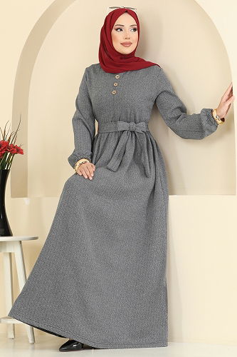 moda selvim الفستان رمادي 4133PM271 - Thumbnail