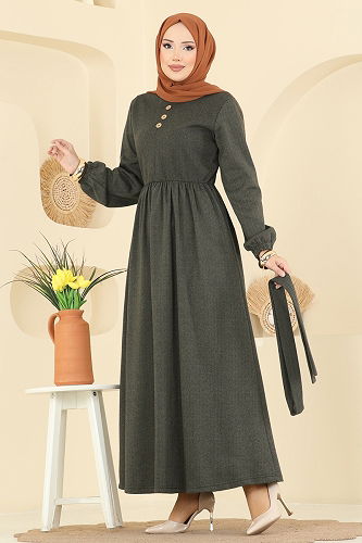 moda selvim Dress 4133PM271 Khaki - Thumbnail