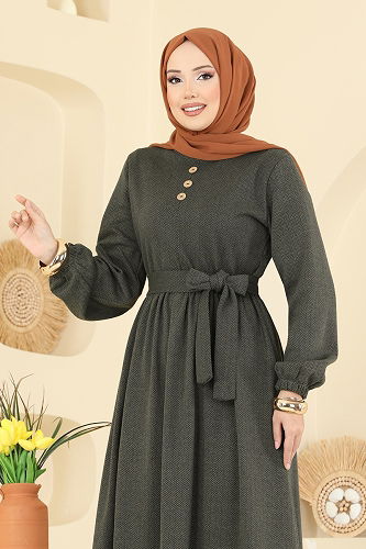 moda selvim Dress 4133PM271 Khaki - Thumbnail