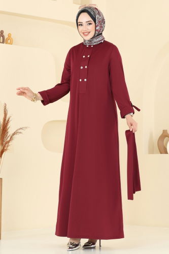 moda selvim Dress 416DVL817 Burgundy - Thumbnail