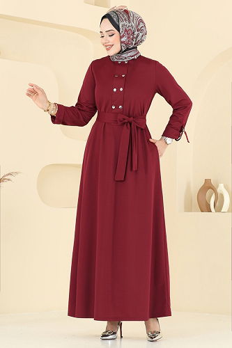 moda selvim Dress 416DVL817 Burgundy - Thumbnail