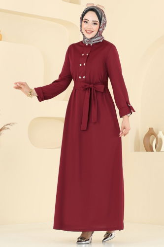 moda selvim Dress 416DVL817 Burgundy - Thumbnail