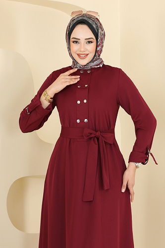 moda selvim Dress 416DVL817 Burgundy - Thumbnail