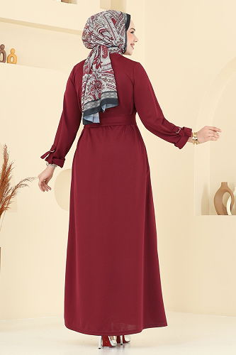 moda selvim Dress 416DVL817 Burgundy - Thumbnail