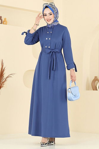 moda selvim Dress 416DVL817 Indigo - Thumbnail