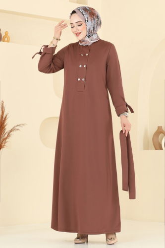 moda selvim الفستان بني فاتح 416DVL817 - Thumbnail