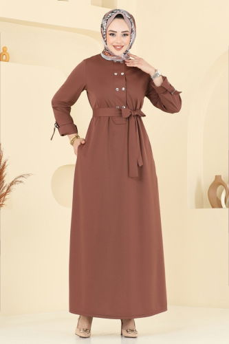 moda selvim الفستان بني فاتح 416DVL817 - Thumbnail