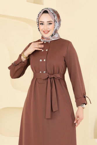 moda selvim الفستان بني فاتح 416DVL817 - Thumbnail