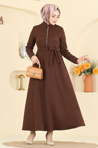 moda selvim الفستان بني 4179ZNN863 - Thumbnail
