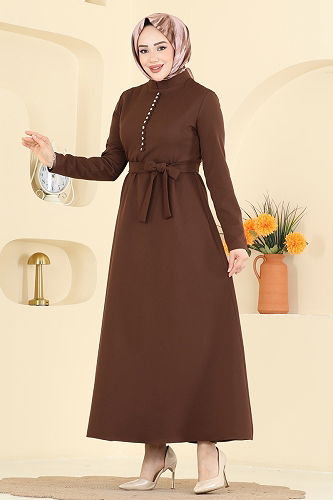 moda selvim الفستان بني 4179ZNN863 - Thumbnail