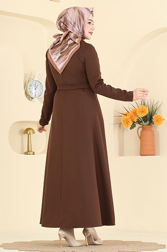 moda selvim الفستان بني 4179ZNN863 - Thumbnail