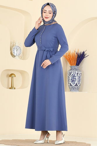 moda selvim Dress 4179ZNN863 Indigo - Thumbnail