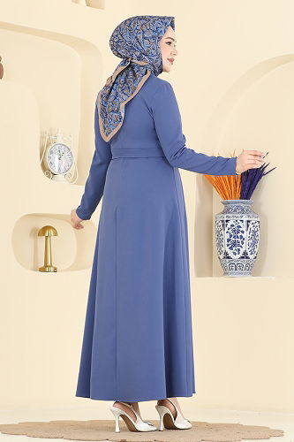 moda selvim Dress 4179ZNN863 Indigo - Thumbnail