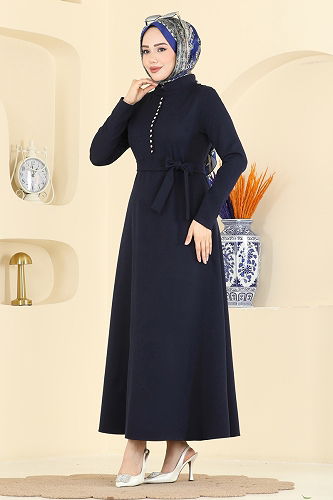 moda selvim Dress 4179ZNN863 Navy Blue - Thumbnail