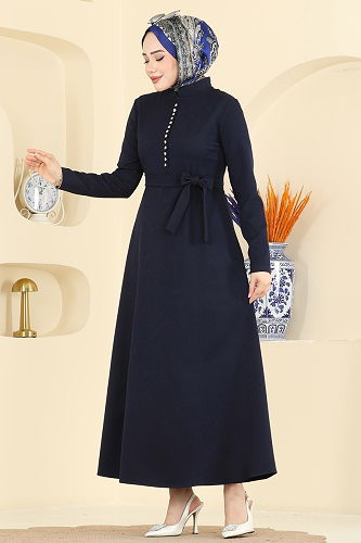 moda selvim Dress 4179ZNN863 Navy Blue - Thumbnail