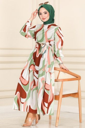 B.R.Z - Dress 420BRZ597 Brown&Salmon