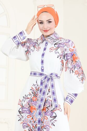moda selvim Dress 42105JNF844 Pattern 1 Orange - Thumbnail