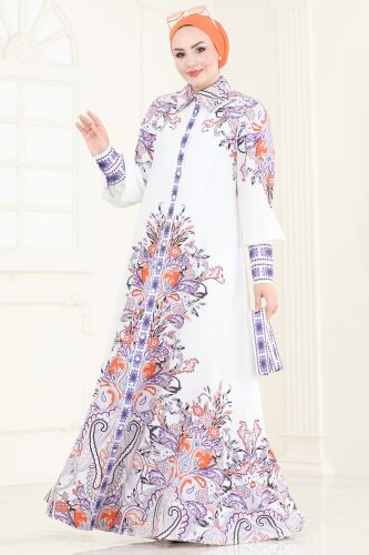 moda selvim Dress 42105JNF844 Pattern 1 Orange - Thumbnail