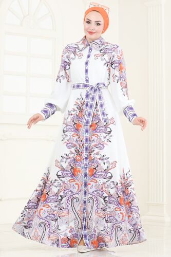 moda selvim الفستان النمط 1 برتقالي 42105JNF844 - Thumbnail