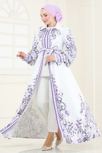 moda selvim Dress 42105JNF844 Pattern2 Lilac - Thumbnail