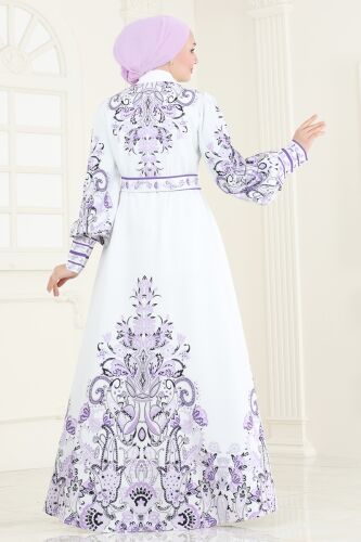 moda selvim Dress 42105JNF844 Pattern2 Lilac - Thumbnail
