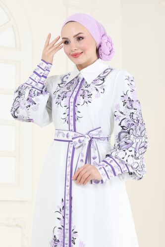 moda selvim Dress 42105JNF844 Pattern2 Lilac - Thumbnail