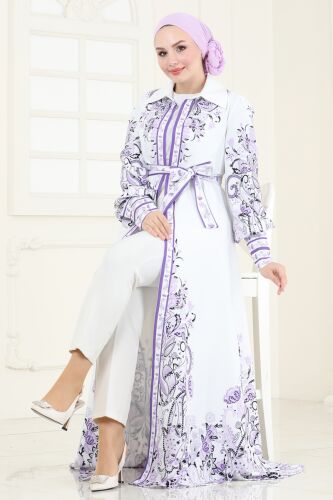 moda selvim Dress 42105JNF844 Pattern2 Lilac - Thumbnail