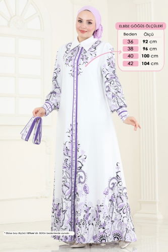 moda selvim Dress 42105JNF844 Pattern2 Lilac - Thumbnail