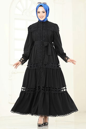 moda selvim الفستان أسود 42110JNF844 - Thumbnail