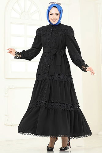 moda selvim الفستان أسود 42110JNF844 - Thumbnail