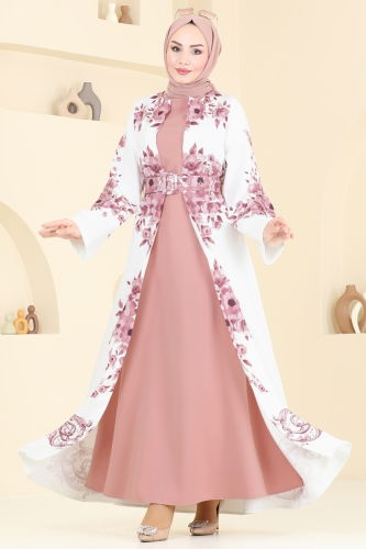 moda selvim الفستان وردي 42127JNF844 - Thumbnail