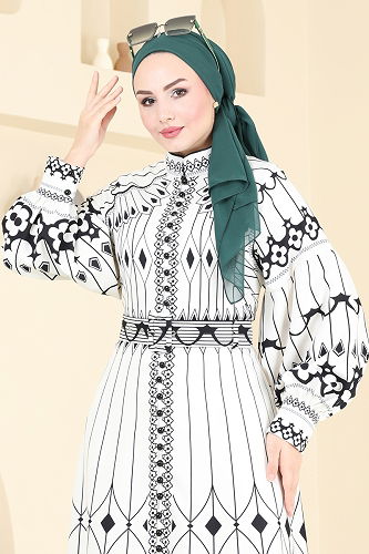 moda selvim Dress 42129JNF844 Ecru - Thumbnail