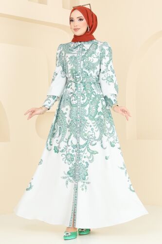 moda selvim الفستان أخضر 4220JNF844 - Thumbnail