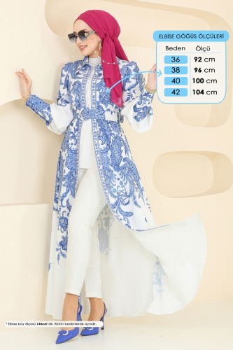 moda selvim Dress 4220JNF844 Saxe - Thumbnail