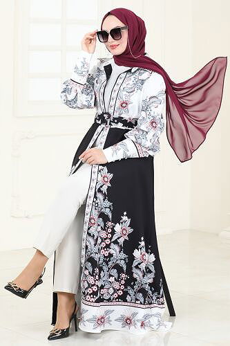 moda selvim الفستان سكري واسود 4227JNF844 - Thumbnail