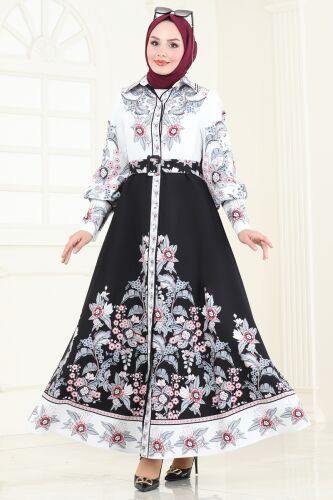 moda selvim الفستان سكري واسود 4227JNF844 - Thumbnail