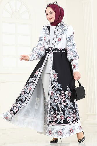 moda selvim الفستان سكري واسود 4227JNF844 - Thumbnail