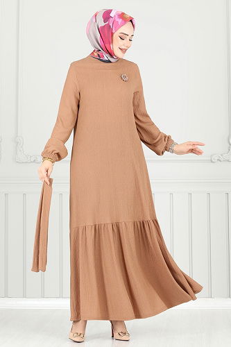 moda selvim Dress 422DVL817 Latte - Thumbnail