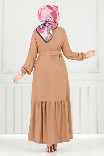 moda selvim Dress 422DVL817 Latte - Thumbnail