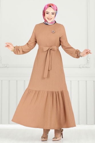 moda selvim Dress 422DVL817 Latte - Thumbnail