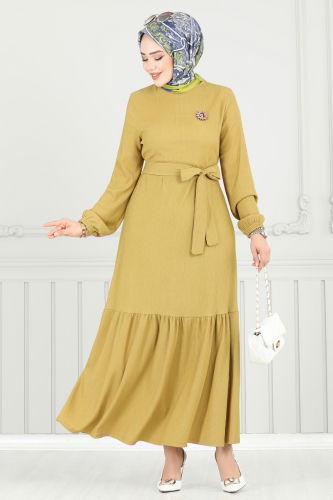 moda selvim Dress 422DVL817 Oil Green - Thumbnail
