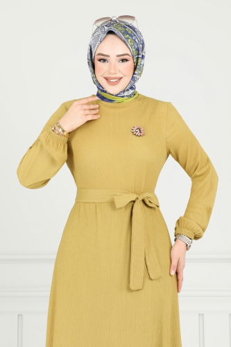moda selvim Dress 422DVL817 Oil Green - Thumbnail